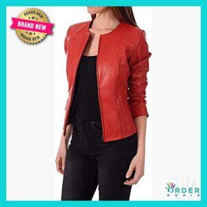 Lambskin Leather Bomber Jacket Biker Motorcycle Style Regular Fit Chic